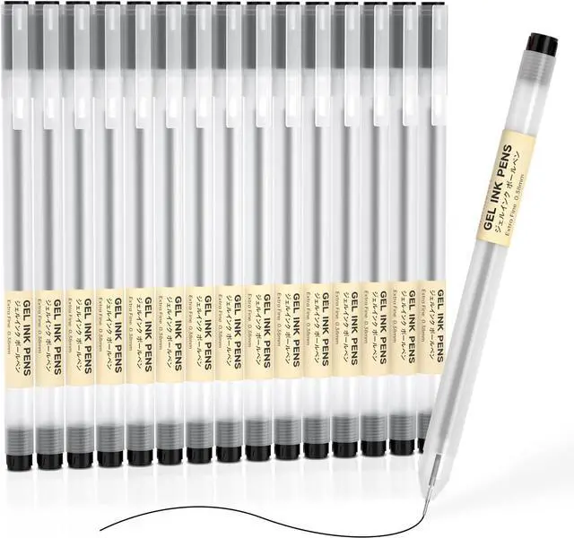 Main image of Shuttle Art Gel Ink Ball Point Pens, 15 Pack Black Japanese Style Pens, 0.38mm Extra-Fine Ballpoint Pens for Home, School and Office
