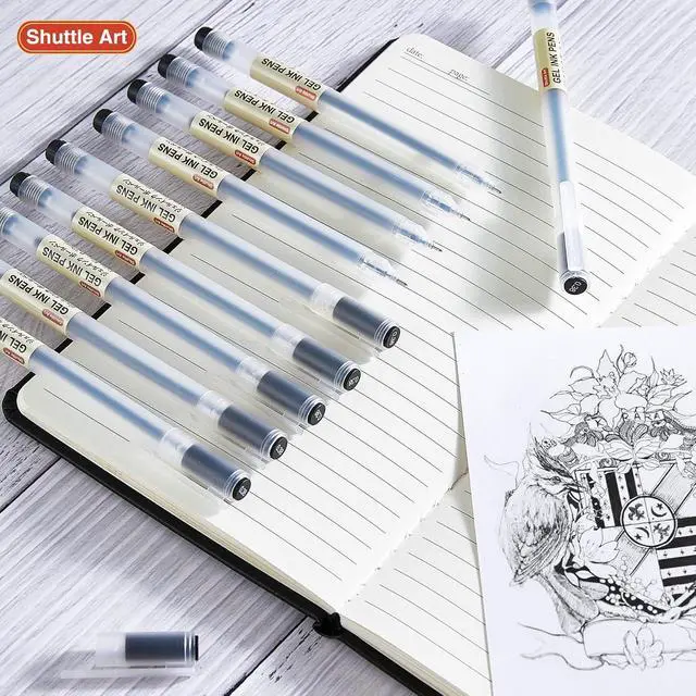 Alt view image 2 of 7 - Shuttle Art Gel Ink Ball Point Pens, 15 Pack Black Japanese Style Pens, 0.38mm Extra-Fine Ballpoint Pens for Home, School and Office