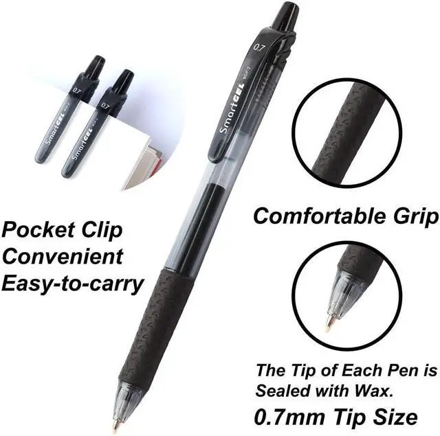 Alt view image 4 of 7 - 30 Pack Black Gel Pens, Retractable Medium Point Gel Ink Pens Smooth Writing for School Office Home, Comfort Grip(15 Pens with 15 Refills)