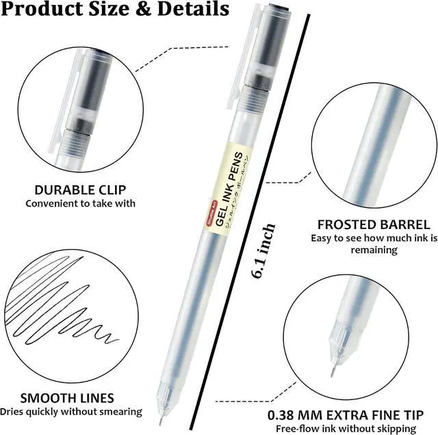 Alt view image 3 of 7 - Shuttle Art Gel Ink Ball Point Pens, 15 Pack Black Japanese Style Pens, 0.38mm Extra-Fine Ballpoint Pens for Home, School and Office