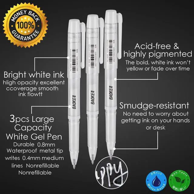 Alt view image 2 of 7 - Qionew White Gel Pen Set, 1mm Gel Ink Pens Opaque White Archival Ink Pens for Black Paper Drawing, Sketching, Illustration, Card Making, Bullet Journaling