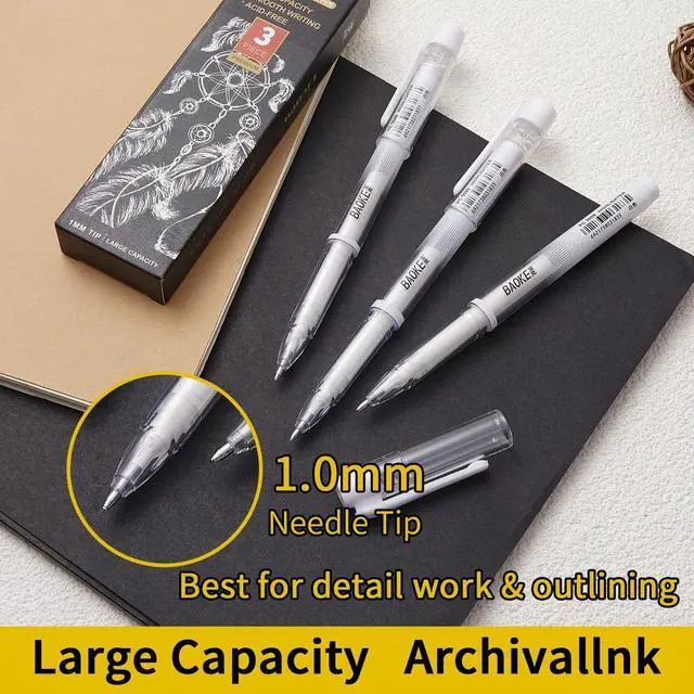 Alt view image 3 of 7 - Qionew White Gel Pen Set, 1mm Gel Ink Pens Opaque White Archival Ink Pens for Black Paper Drawing, Sketching, Illustration, Card Making, Bullet Journaling