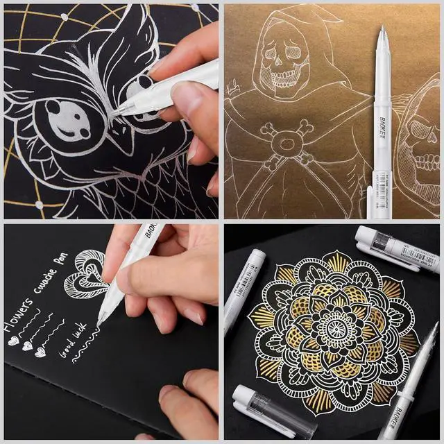 Alt view image 4 of 7 - Qionew White Gel Pen Set, 1mm Gel Ink Pens Opaque White Archival Ink Pens for Black Paper Drawing, Sketching, Illustration, Card Making, Bullet Journaling