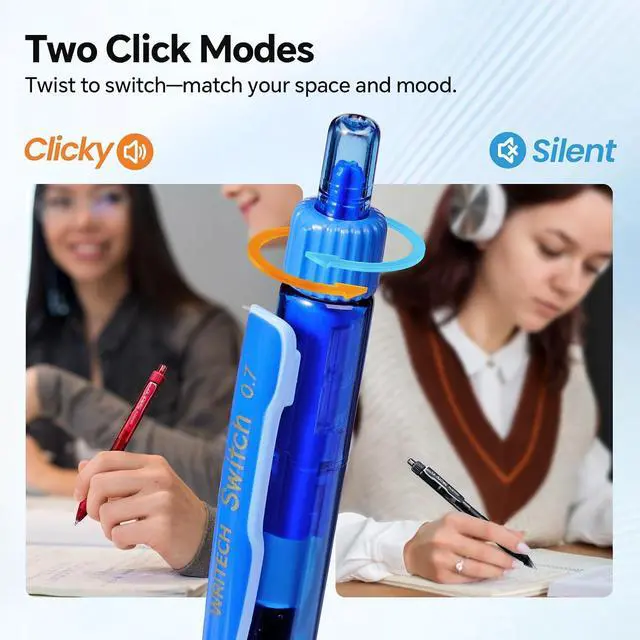 Alt view image 2 of 7 - WRITECH Colored Gel Pens 0.7mm: Switch Silent Click Mode for Quiet or Click Feedback Smooth Writing Quick Dry Ink Medium Point for Note Taking Color Coding Journaling School Office Study