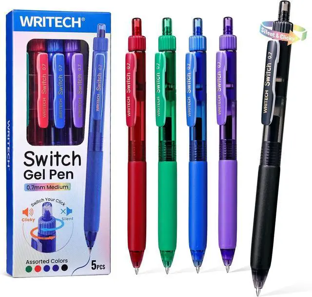 Main image of WRITECH Colored Gel Pens 0.7mm: Switch Silent Click Mode for Quiet or Click Feedback Smooth Writing Quick Dry Ink Medium Point for Note Taking Color Coding Journaling School Office Study