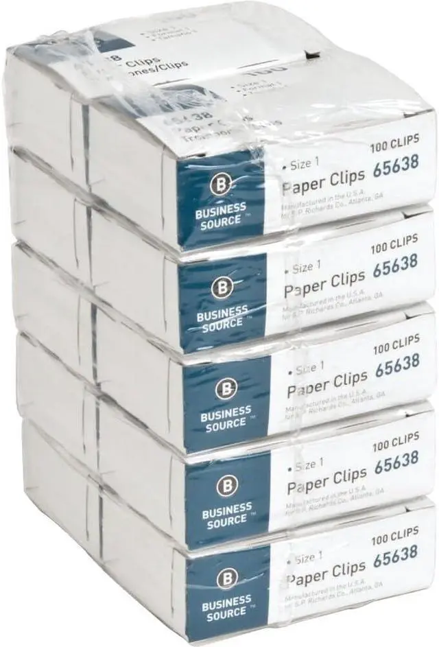 Alt view image 2 of 2 - Business Source Paper Clips, Size 1, Regular, .033 Wire Gauge, 100/Box, 10 Boxes Total