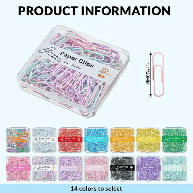 Alt view image 2 of 6 - NEEWAY Small Paper Clips, 1.1 Inch (28mm) Vinly Coated Colored Paperclips, 300 Count, 3 Pack of 100 (Light Mulicolor)