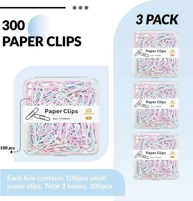 Alt view image 3 of 6 - NEEWAY Small Paper Clips, 1.1 Inch (28mm) Vinly Coated Colored Paperclips, 300 Count, 3 Pack of 100 (Light Mulicolor)