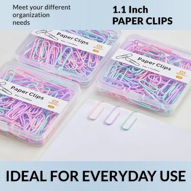 Alt view image 6 of 6 - NEEWAY Small Paper Clips, 1.1 Inch (28mm) Vinly Coated Colored Paperclips, 300 Count, 3 Pack of 100 (Light Mulicolor)