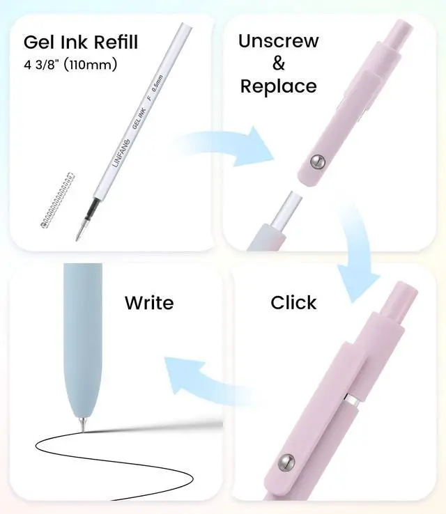 Alt view image 4 of 7 - LINFANC Cute Gel Pens, 6Pcs 0.7mm Quick Dry Black Ink Pens Ballpoint | 0.7mm Medium Point Black Ink Aesthetic Pen for School Office Supplies, Retractable Fidget Pen for Nurses, Gifts for Women