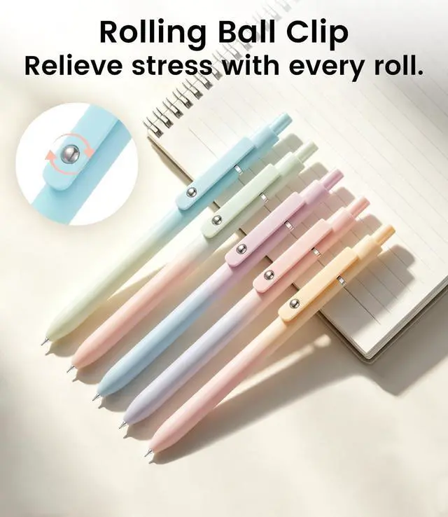 Alt view image 6 of 7 - LINFANC Cute Gel Pens, 6Pcs 0.7mm Quick Dry Black Ink Pens Ballpoint | 0.7mm Medium Point Black Ink Aesthetic Pen for School Office Supplies, Retractable Fidget Pen for Nurses, Gifts for Women