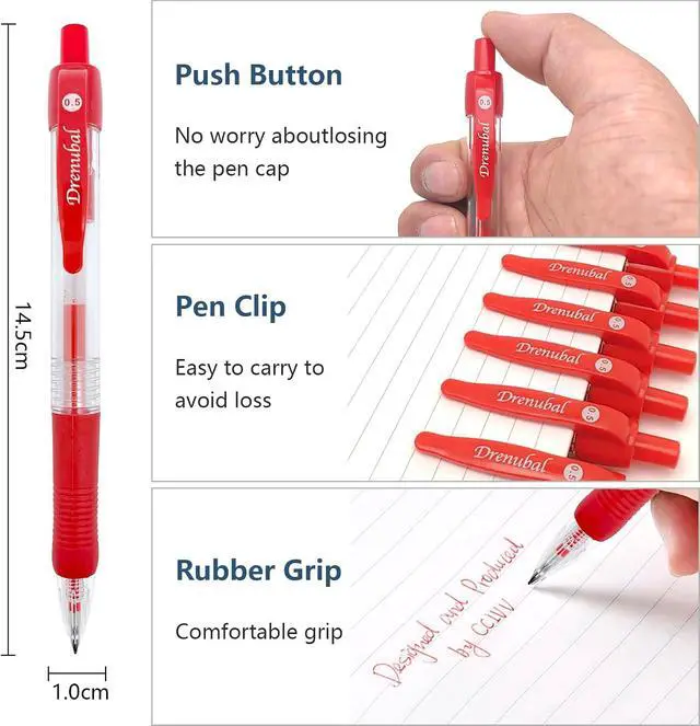 Alt view image 2 of 7 - 6 Pack Red Pens - 0.5mm Gel Ink Pens, Quick-Drying, Comfort Grip Writing for School, Office, Exams - Gift Set for Students, Fine Point Ballpoint Pens