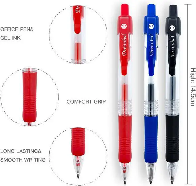 Alt view image 3 of 7 - 6 Pack Red Pens - 0.5mm Gel Ink Pens, Quick-Drying, Comfort Grip Writing for School, Office, Exams - Gift Set for Students, Fine Point Ballpoint Pens