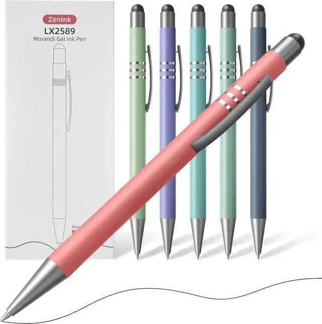 Main image of 2 in 1 Black Ink Gel Pens with Stylus Tips, Quick-Drying,Smooth Writing. | Supports teaching on iPad&writing on paper,0.5mm Fine Point,6-Pack Morandi colors Gift Box for Journaling, School, Office.