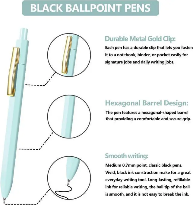 Alt view image 2 of 5 - Pens,Black Ink Ballpoint Pens 8pcs, Smooth Writing Pens for Women/Nurses Gifts Office Desk Accessories Supplies