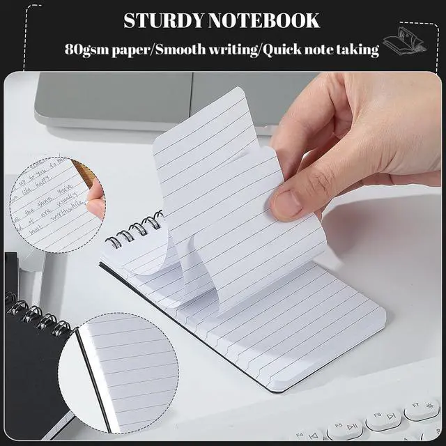 Alt view image 4 of 7 - Thboxes 8 Pack Pocket Notebooks, 3 X 5 Spiral Notepads, Black | 60 Sheets/120 Pages Each, Lined 80gsm Paper, Double-Wire Binding, Pocket Size for School, Office, Travel