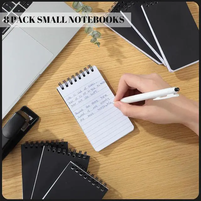 Alt view image 5 of 7 - Thboxes 8 Pack Pocket Notebooks, 3 X 5 Spiral Notepads, Black | 60 Sheets/120 Pages Each, Lined 80gsm Paper, Double-Wire Binding, Pocket Size for School, Office, Travel