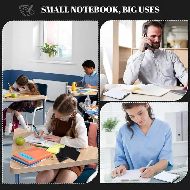 Alt view image 6 of 7 - Thboxes 8 Pack Pocket Notebooks, 3 X 5 Spiral Notepads, Black | 60 Sheets/120 Pages Each, Lined 80gsm Paper, Double-Wire Binding, Pocket Size for School, Office, Travel