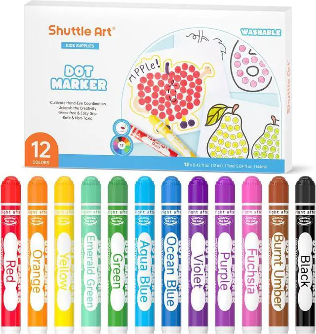 Main image of Shuttle Art Dot Markers, 12 Colors Washable Markers for Toddlers,Bingo Daubers Supplies Kids Preschool Children, Non Toxic Water-Based