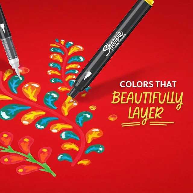 Alt view image 7 of 7 - Sharpie Creative Markers, Water-Based Acrylic, Bullet Tip, Assorted Colors, 5 Count Arts & Crafts, Kids Activity, School Classroom; Works on Paper, Metal, Wood, Ceramic, Glass, Rock, Canvas