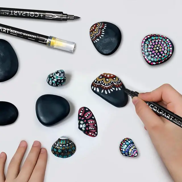 Alt view image 4 of 7 - Dual Tip Acrylic Paint Pens Markers, 8 Pack Black White Silver Gold Paint Pens for Wood, Canvas, Stone, Rock Painting, Glass, Ceramic Surfaces, DIY Art Supplies (4 color)