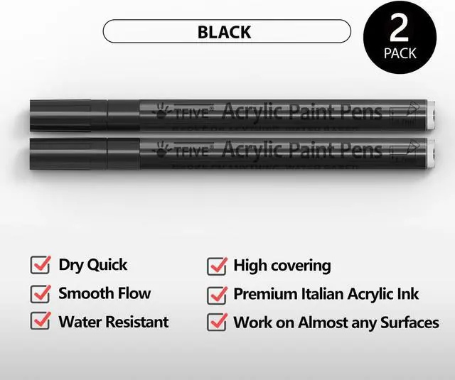 Alt view image 2 of 7 - TFIVE Acrylic Paint Markers Pens, 2 Black 0.7mm Extra Fine Tip | Permanent, Waterproof, Quick Dry, Water Based Marker Pen for Rock, Ceramic, Glass, Wood, Plastic, Metal, Canvas