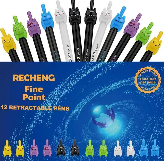 Alt view image 2 of 7 - Retractable cat Gel Ink Pens Fine Point 0.5mm for Journaling Smooth Writing Quick-dry No Bleed 12pack Black-Ink