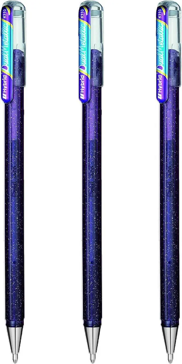 Main image of Pentel Hybrid - Dual Metallic - Liquid Gel Rollerball Pens - K110 - Violet & Metallic Blue Ink - Pack of 3