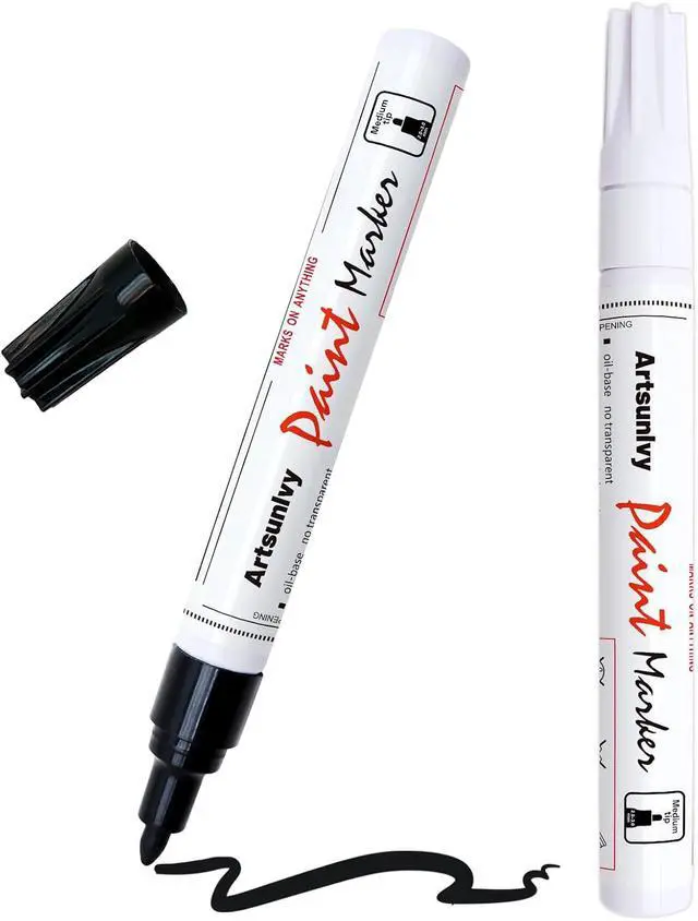 Alt view image 7 of 7 - Artsunlvy Permanent Paint Pens Paint Markers - 2 Pack Black & White Oil Based Quick Dry Waterproof Markers For Tire, Rubber,Wood, Rocks, Metal, Canvas