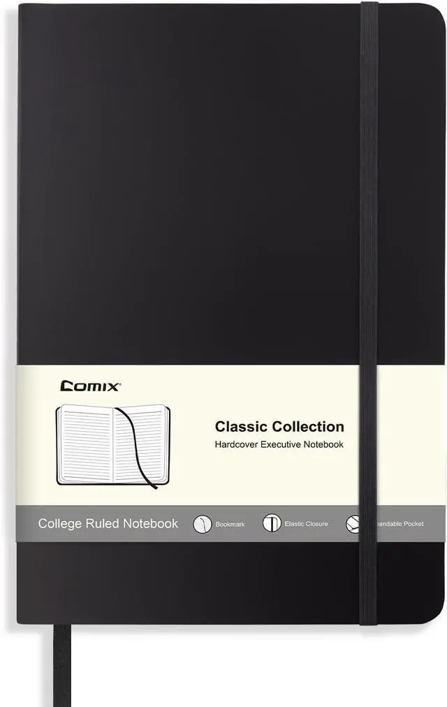 Main image of Comix Lined Journal Notebook for Work, 240 Pages, 5.5" x 8.3", Black | Hardcover, A5 Medium College Ruled, Journaling Notebooks for Notes-taking & Writing, Fits for Office School Home