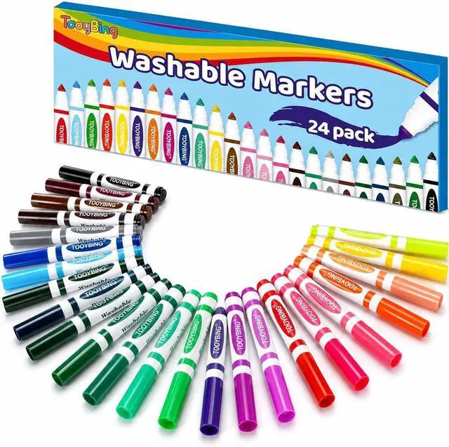 Main image of 24 Count Washable Markers for Kids, Broad Line Markers with Conical Tip, Assorted Colors, Drawing Essentials for School Classroom, Student Teacher Must Have for Coloring Book, Art & Craft Supplies
