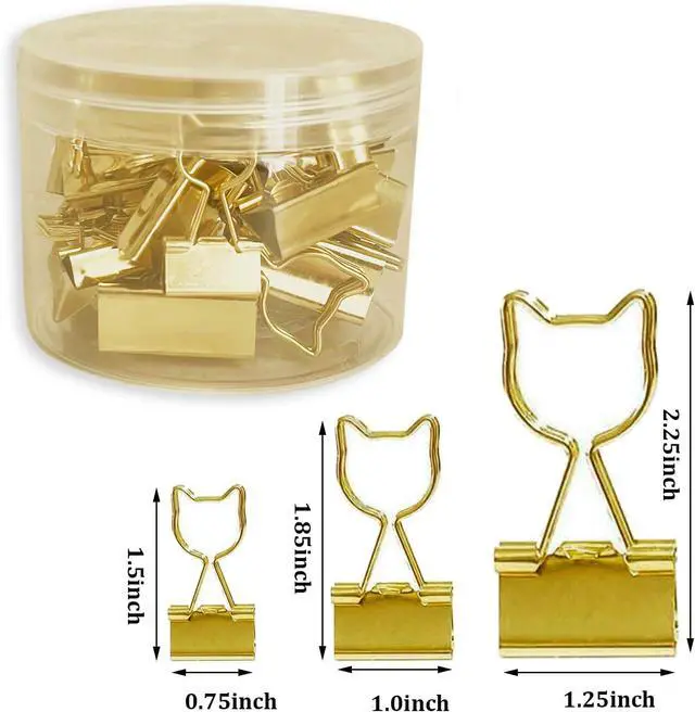 Alt view image 2 of 7 - Gold Binder Clips Assorted Sizes 30pcs Small, Medium, Large 0.75inch /1inch /1.25inch Cute Binder Clips for Office Home School Decor Supplies Cat Lover Choice