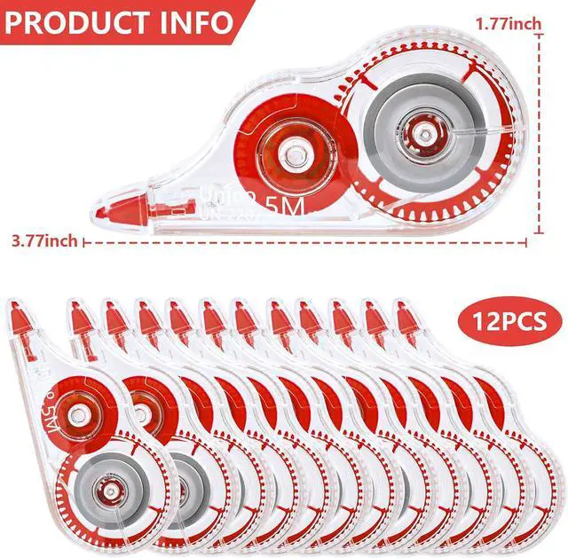 Alt view image 2 of 5 - Unjoo White Correction Tape, For school, Office (12pack, 5M/196"x0.2", Red) | Easy To Use Applicator for Instant Corrections Wrong Writing At Any Time, Tear-Resistant Correction tape Bulk