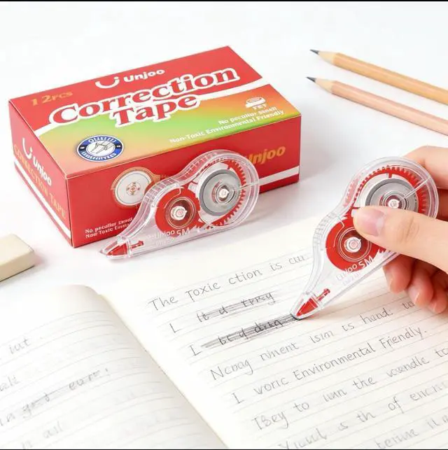 Alt view image 5 of 5 - Unjoo White Correction Tape, For school, Office (12pack, 5M/196"x0.2", Red) | Easy To Use Applicator for Instant Corrections Wrong Writing At Any Time, Tear-Resistant Correction tape Bulk