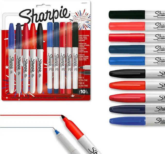 Main image of Sharpie® Permanent Markers, Fine and Ultra-Fine Points, Assorted, 10 Count, USA 250th Anniversary Edition