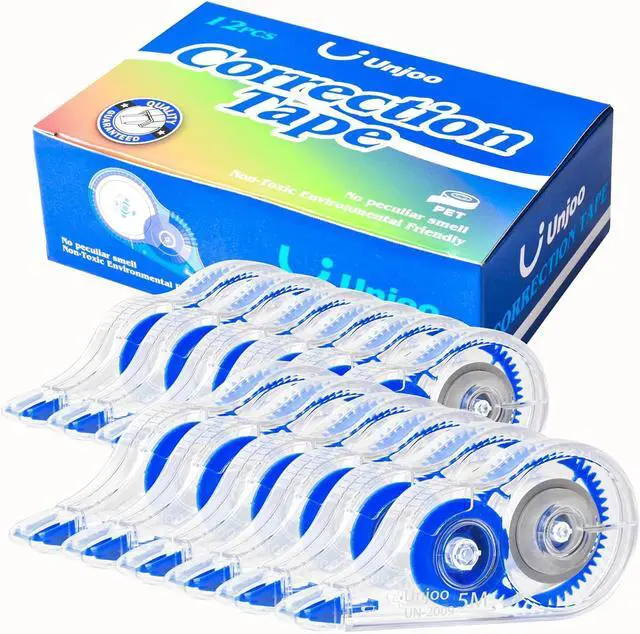 Main image of Unjoo White Correction Tape, For school, Office, 12pack, 5M/196"x0.2",Blue | Easy To Use Applicator for Instant Corrections Wrong Writing At Any Time, Tear-Resistant Correction tape Bulk