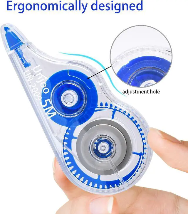 Alt view image 3 of 4 - Unjoo White Correction Tape, For school, Office, 12pack, 5M/196"x0.2",Blue | Easy To Use Applicator for Instant Corrections Wrong Writing At Any Time, Tear-Resistant Correction tape Bulk