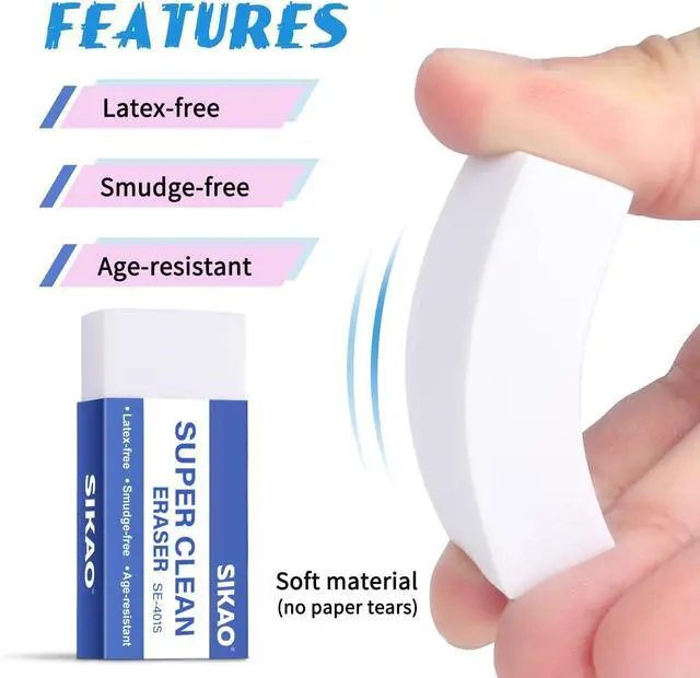Alt view image 3 of 7 - White Erasers, 12 Pack Block Pencil Erasers Super Clean Non-Melting | Soft Erasers for Drawing, Sketching & Art Supplies, Smudge-Free for Homework School & Office