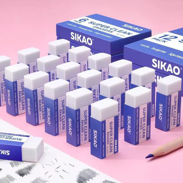 Alt view image 5 of 7 - White Erasers, 12 Pack Block Pencil Erasers Super Clean Non-Melting | Soft Erasers for Drawing, Sketching & Art Supplies, Smudge-Free for Homework School & Office