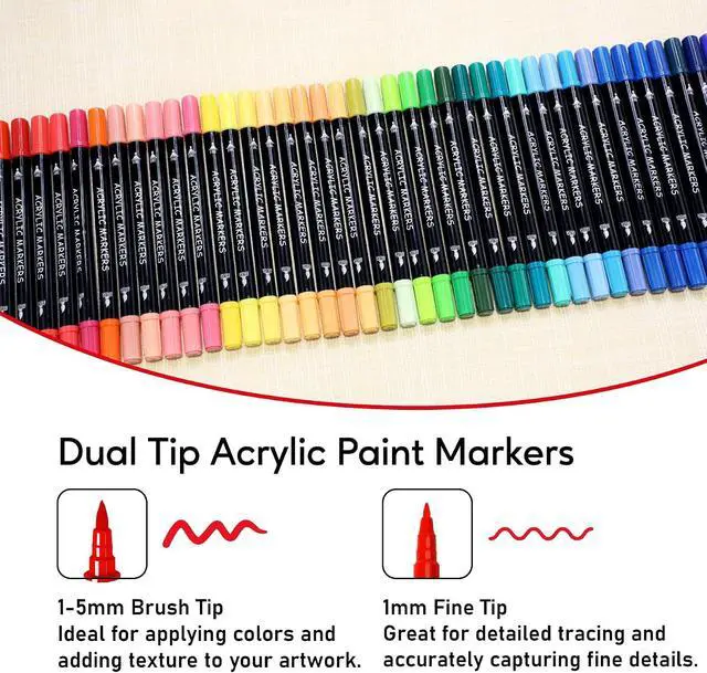 Alt view image 2 of 7 - Recheel Acrylic Paint Markers, 30 Colors Dual Tip Fine & Brush Pens for Art | For Rock, Wood, Canvas, Glass, Ceramic & More, Perfect for Multi-Surface DIY Crafts and Creative Art Projects