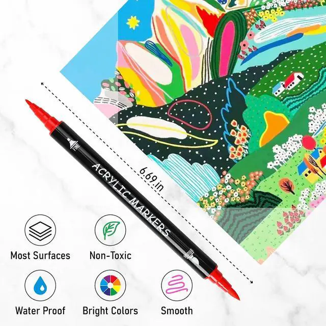Alt view image 3 of 7 - Recheel Acrylic Paint Markers, 30 Colors Dual Tip Fine & Brush Pens for Art | For Rock, Wood, Canvas, Glass, Ceramic & More, Perfect for Multi-Surface DIY Crafts and Creative Art Projects