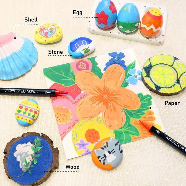 Alt view image 4 of 7 - Recheel Acrylic Paint Markers, 30 Colors Dual Tip Fine & Brush Pens for Art | For Rock, Wood, Canvas, Glass, Ceramic & More, Perfect for Multi-Surface DIY Crafts and Creative Art Projects