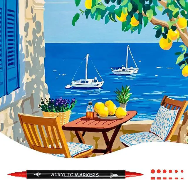 Alt view image 5 of 7 - Recheel Acrylic Paint Markers, 30 Colors Dual Tip Fine & Brush Pens for Art | For Rock, Wood, Canvas, Glass, Ceramic & More, Perfect for Multi-Surface DIY Crafts and Creative Art Projects