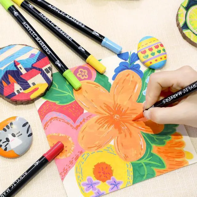 Alt view image 6 of 7 - Recheel Acrylic Paint Markers, 30 Colors Dual Tip Fine & Brush Pens for Art | For Rock, Wood, Canvas, Glass, Ceramic & More, Perfect for Multi-Surface DIY Crafts and Creative Art Projects