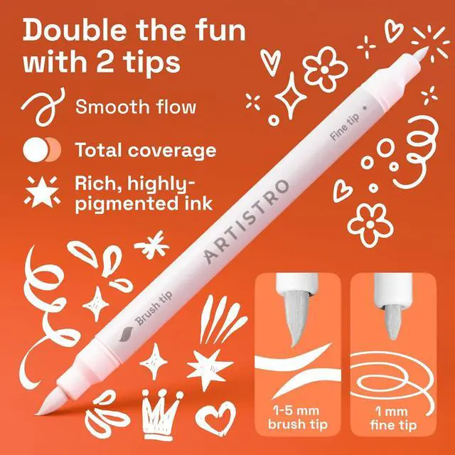 Alt view image 2 of 7 - ARTISTRO 5 White Dual-Tip Acrylic Paint Marker Pens for Drawing | For Fabric, Rock, Glass, Wood, & Molds, Arts & Crafts Gift for Adults, Teens, & Kids, Classroom Must Haves & School Supplies