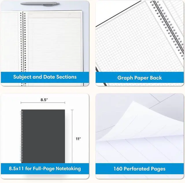 Alt view image 4 of 5 - Blue Sky Notes Professional Notebook, Flexible Cover, Twin-Wire Binding, 8.5" x 11", Gray | Undated Journal, Flexible Cover, 160 Perforated Pages, Durable Twin Wire Binding, For Office and School