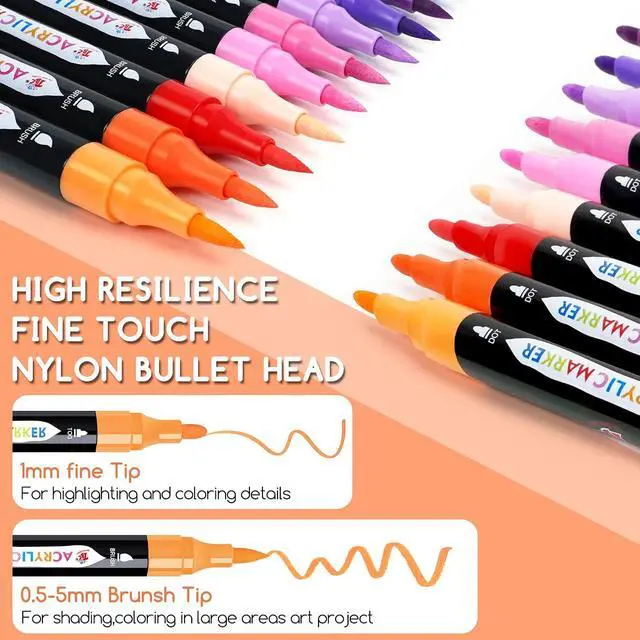 Alt view image 4 of 7 - TBC The Best Crafts Acrylic Paint Markers, 24 Colors Dual Tip Pen | Waterproof, Non-Toxic for Rock Painting, Wood, Glass, Ceramic, Fabric Art Supplies for Artists & Hobbyists