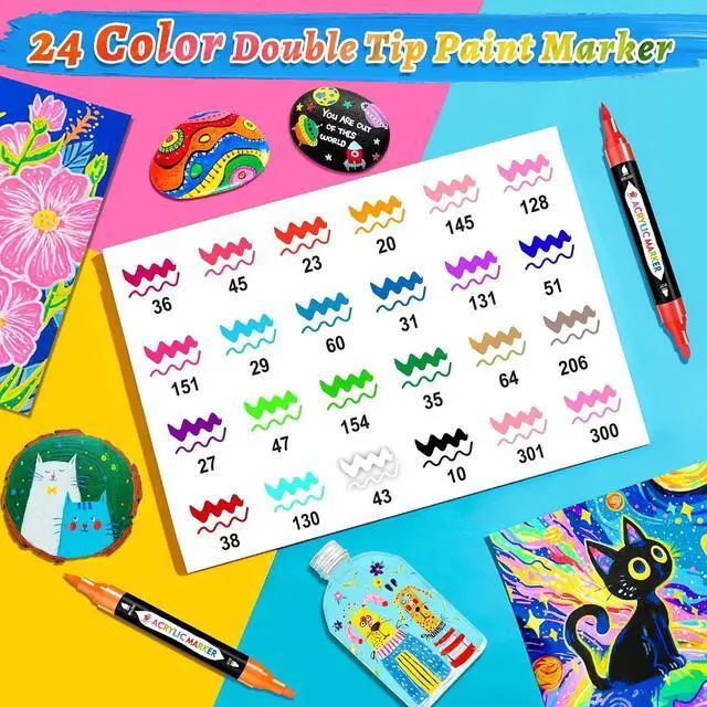 Alt view image 3 of 7 - TBC The Best Crafts Acrylic Paint Markers, 24 Colors Dual Tip Pen | Waterproof, Non-Toxic for Rock Painting, Wood, Glass, Ceramic, Fabric Art Supplies for Artists & Hobbyists