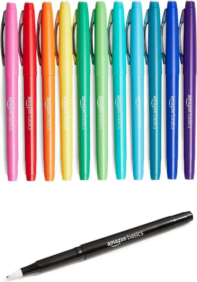 Main image of Amazon Basics Felt Tip Marker Pens, Assorted Colors, for Art Projects, Writing, Drawing, and Journaling, 12-Pack