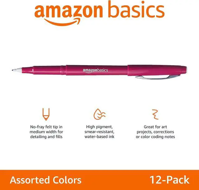 Alt view image 2 of 7 - Amazon Basics Felt Tip Marker Pens, Assorted Colors, for Art Projects, Writing, Drawing, and Journaling, 12-Pack